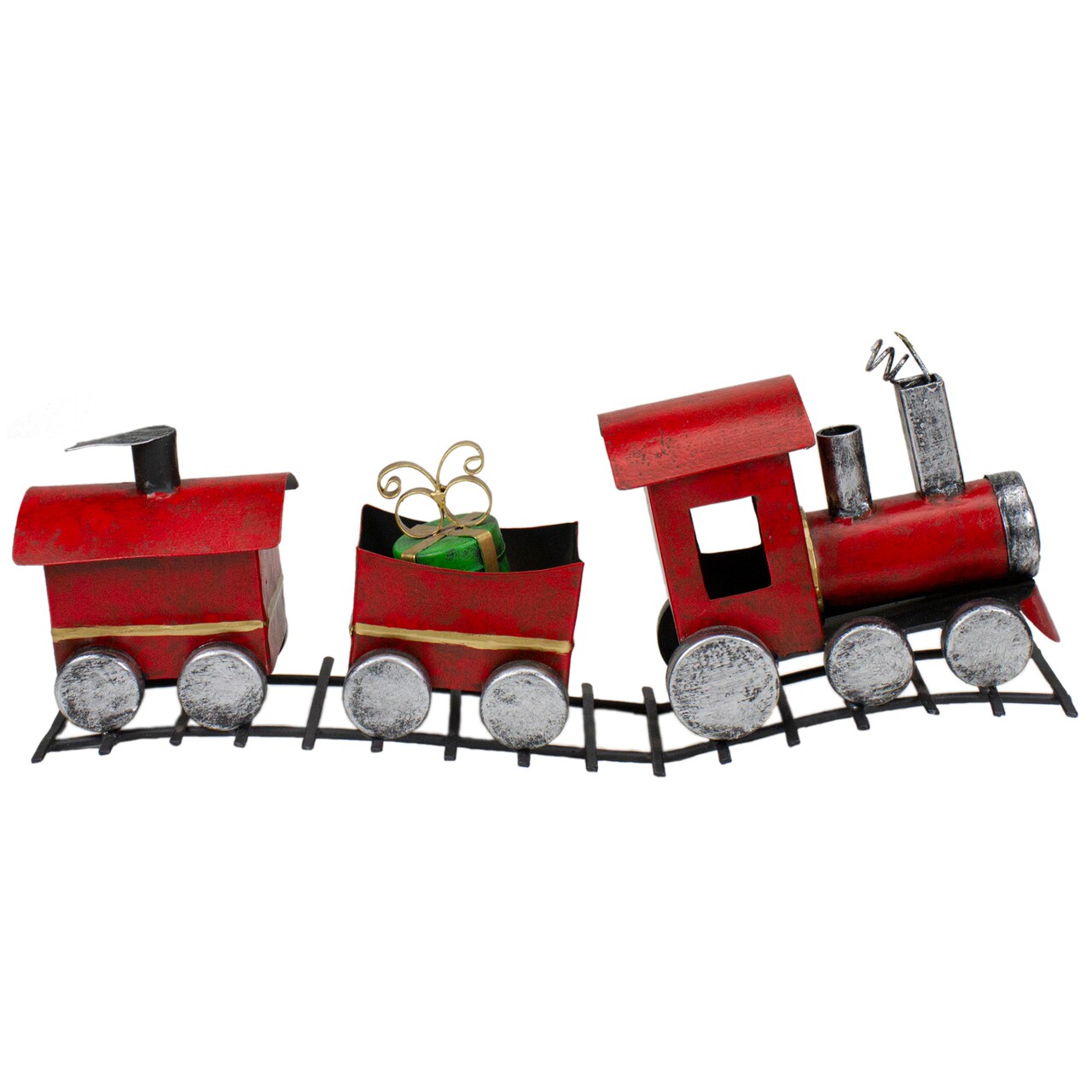 Northlight Triple Car Metal Train Christmas Decoration - 15" - Red and Silver